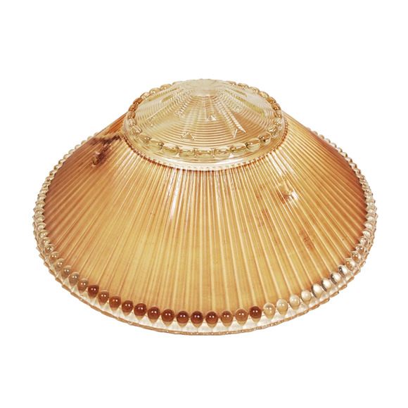 15" Art Deco Semi Flush Mount Peach Ribbed Glass Light Shade Heavy 40 50s Atomic - Picture 2 of 11